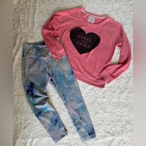 Victoria's Secret Coral Pink Top and Blue Marble Leggings